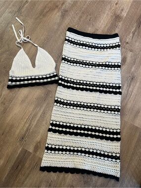 Crochet Maxi Skirt and top Cream and Black